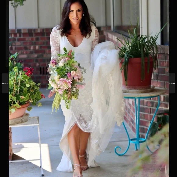 full sleeve lace wedding dress Arabesque Long Sleeve Lace Wedding Dress Sheath by Claire Pettibone main image 0